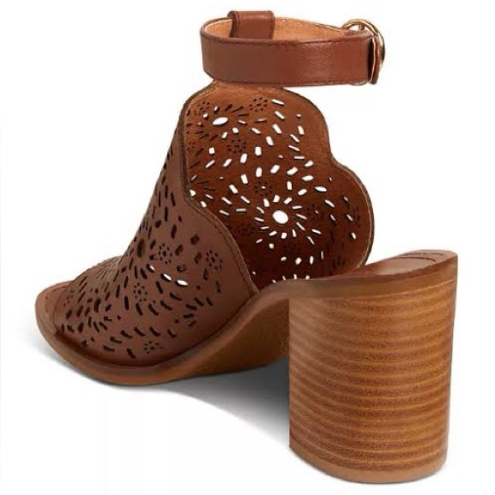 Jack Rogers Ronnie Laser Cut Ankle Strap Chunky Block Heel Sandals Brown 7.5 - Picture 2 of 10